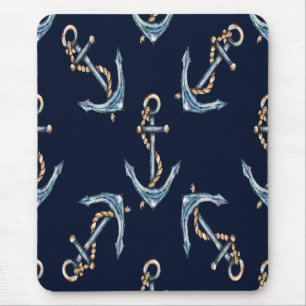Aquarellfarben Anchors Navy Blue Mousepad