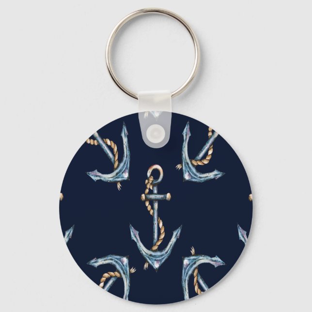 Aquarellfarben Anchors Navy Blue Schlüsselanhänger (Vorderseite)