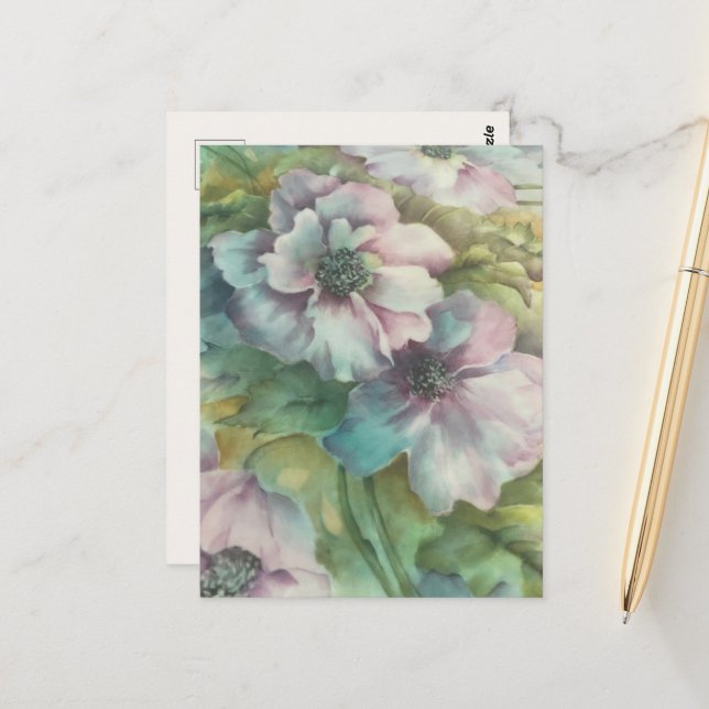 Aquarellfarben Anemonen Postkarte (Vorderseite/Rückseite Beispiel)