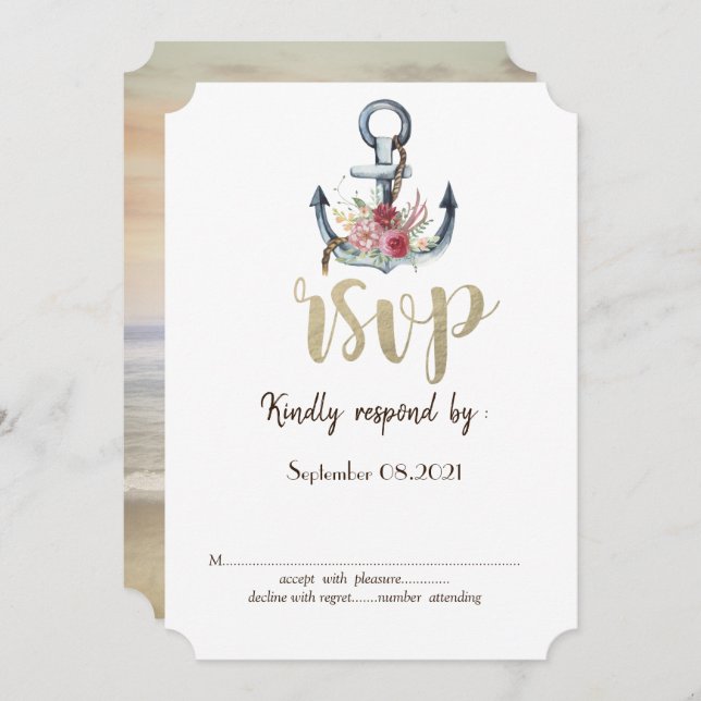 Aquarellfarben AnkerBlume Nautische UAWG Einladung (Vorne/Hinten)