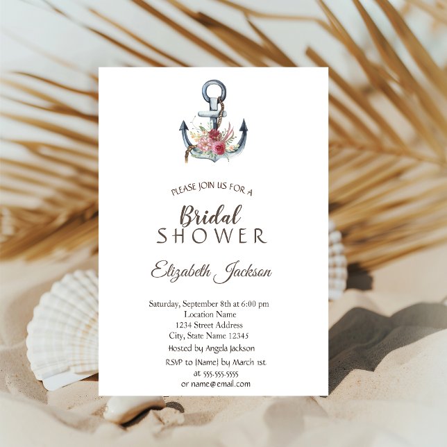 Aquarellfarben AnkerBlume Nautisches Brautparty Einladung (Von Creator hochgeladen)