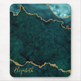 Aquarellfarben Aquamarin Goldmarble Geode Agate Mousepad