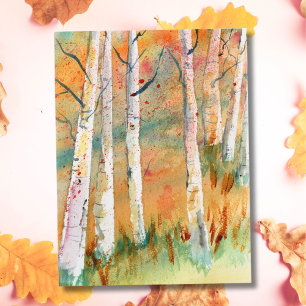 Aquarellfarben Autumn Aspen Trees Postkarte