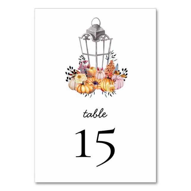 Aquarellfarben Autumn Floral Pumpkin Table Card Tischnummer (Vorderseite)