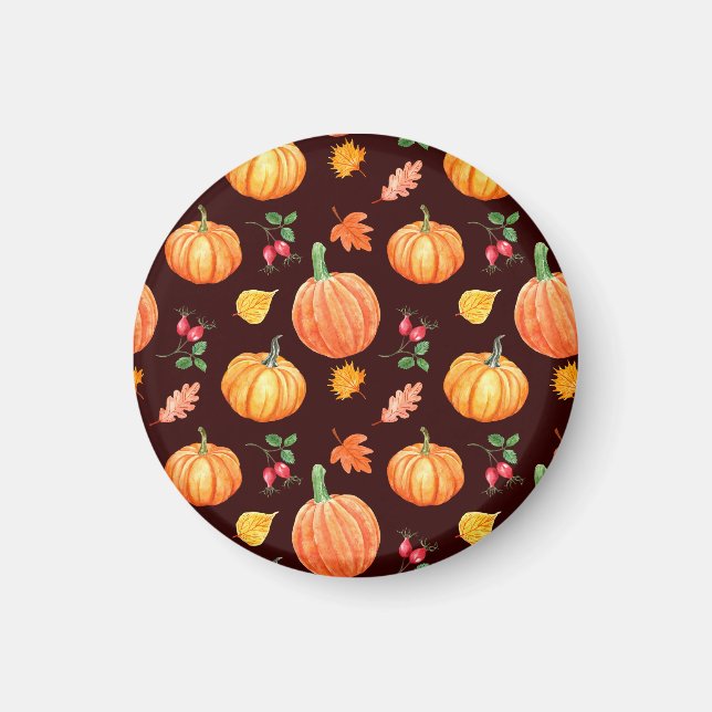 Aquarellfarben Autumn Pumpkin Floral Pattern Magnet (Vorne)