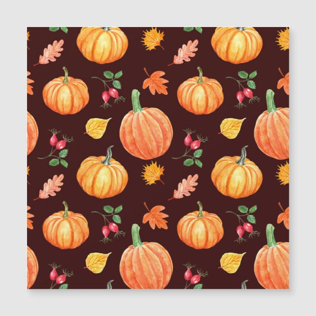 Aquarellfarben Autumn Pumpkin Floral Pattern Magnetkarte (Vorderseite)
