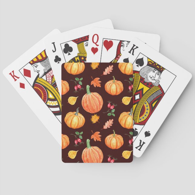 Aquarellfarben Autumn Pumpkin Floral Pattern Spielkarten (Rückseite)