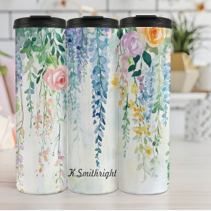 Aquarellfarben beeinflussende Pflanze mit Blume Thermosbecher