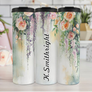 Aquarellfarben beeinflussende Pflanze mit Rose Thermosbecher