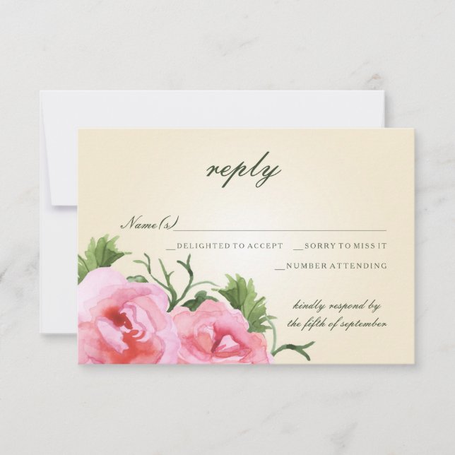 Aquarellfarben Begonias Floral Wedding RSVP (Vorderseite)