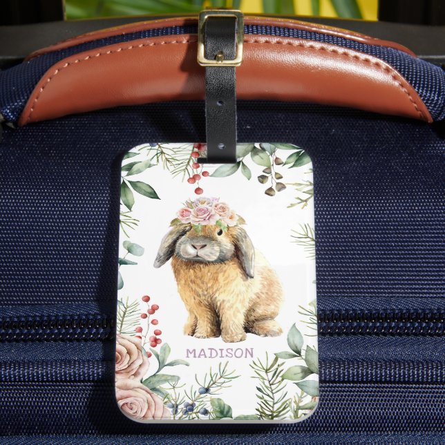 Aquarellfarben Bläschen Kaninchen Personalisierter Gepäckanhänger (Vorderseite Insitu 2)