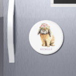 Aquarellfarben Bläschen Kaninchen Personalisierter Magnet<br><div class="desc">Dieses niedliche Design verfügt über ein Aquarellbild eines Kaninchens mit einer Krone von Blume mit dem personalisierten Namen unten. Personalisieren Sie diese, indem Sie den Text in dem dafür vorgesehenen Textfeld bearbeiten. #rabbit #bunny #easter #holidays #niedlich #giroral #floral #Blume #watercolor #watercolor #botanical #blooms #blossoms #tiers #nature #nature #wilde #personalisiert #personalisiert...</div>