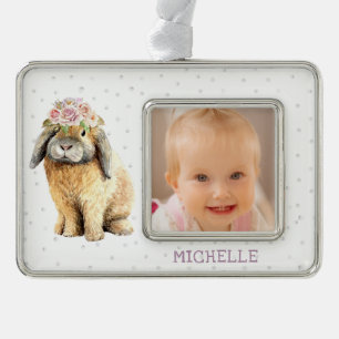 Aquarellfarben Bläschen Kaninchen Personalisierter Rahmen-Ornament Silber