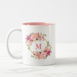 Aquarellfarben Bläschen-Rosa-Gold-Circle Monogram Zweifarbige Tasse