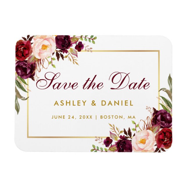 Aquarellfarben Bläserburgund Gold Save the Date Magnet (Horizontal)