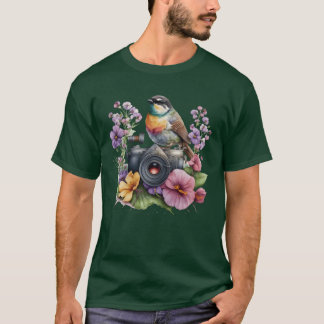 Aquarellfarben-Bläserkamera mit Vogel-komisch T-Shirt