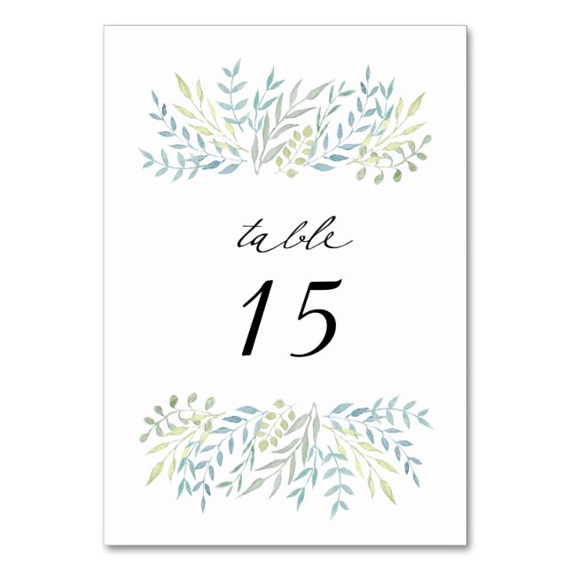Aquarellfarben-Blätter bei Hochzeiten von Grünem H Tischnummer (Vorderseite)