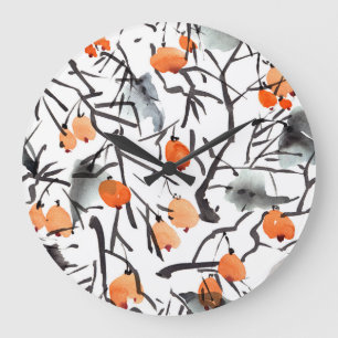 Aquarellfarben Blätter Große Wanduhr