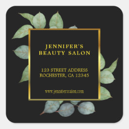 Aquarellfarben Blätter in goldfarbenem Schwarz ber Quadratischer Aufkleber