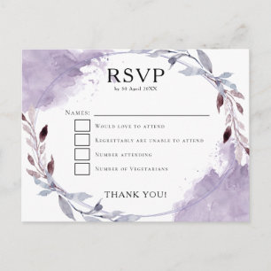 Aquarellfarben Blätter Lila Lilac Gray Wedding RSV Postkarte