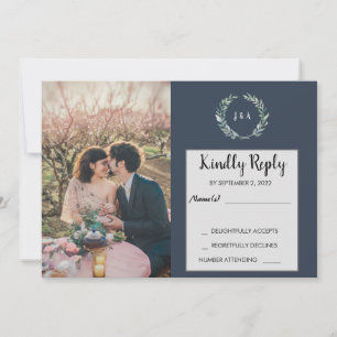 Aquarellfarben Blätter Monogramm Foto Hochzeit RSV Einladung