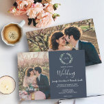 Aquarellfarben Blätter Monogramm Foto Marinebräu H Einladung<br><div class="desc">Elegante mit Monogramm Wasserfarbe botanisch,  marineblau,  Hochzeitseinladung mit Ihren eigenen Fotos. Für Frühling,  Sommer,  Herbst oder Winterhochzeit. Grüner Olivenzweig Aquarell auf weißer Karte. Sie können ganz einfach Ihre eigenen Fotos hinzufügen,  um es sehr persönlich und einzigartig zu machen,  und Ihren eigenen Text hinzufügen.</div>