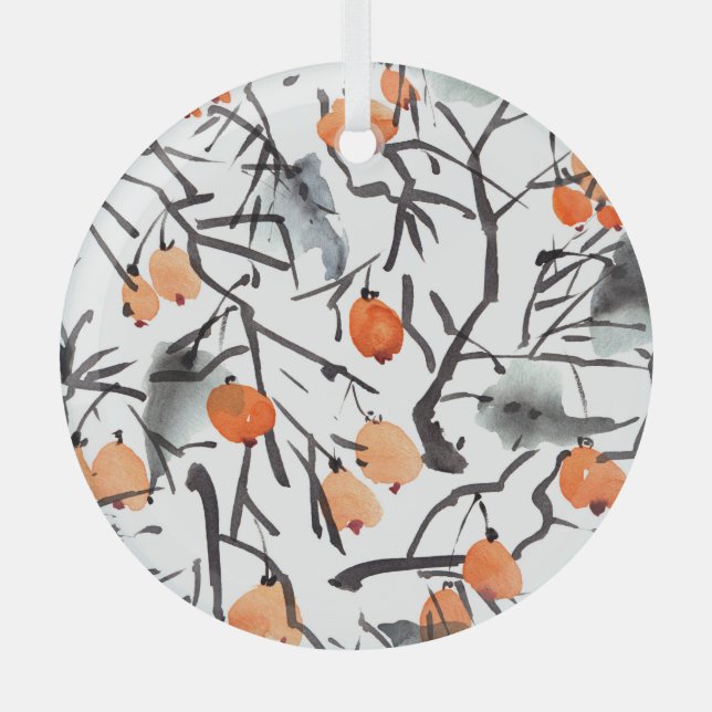 Aquarellfarben Blätter Ornament Aus Glas (Vorderseite)