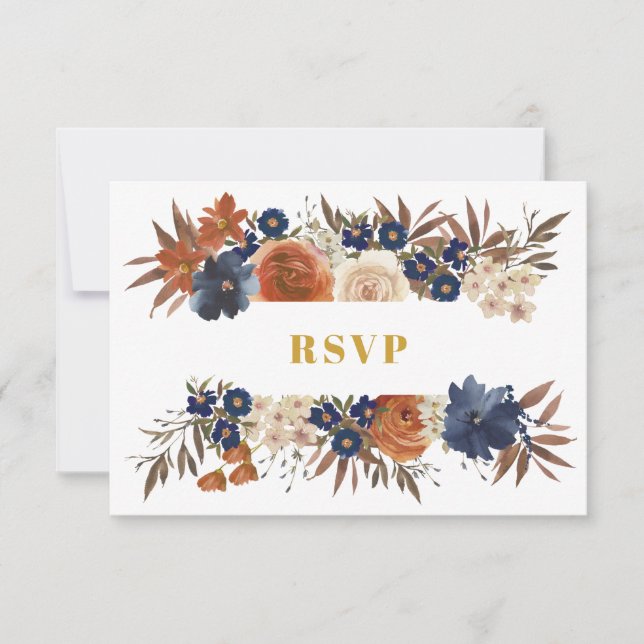 Aquarellfarben Blau Beige Ecru Boho Wedding RSVP Karte (Vorderseite)