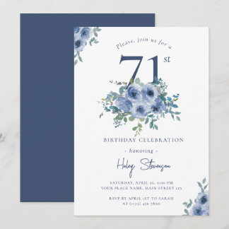Aquarellfarben Blau Blütenblume 71. Chic Geburtsta Einladung
