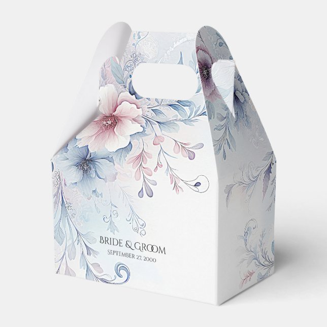 Aquarellfarben Blau Pink Floral Gefallen Box Geschenkschachtel (Vorderseite)