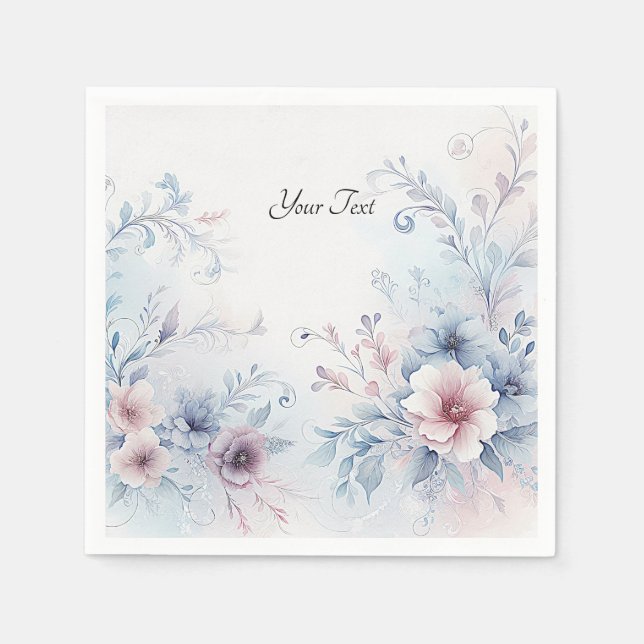 Aquarellfarben Blau Rosa florale Napkins Serviette (Vorderseite)