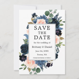 Aquarellfarben, blau rosa, florale Rahmen Save The Date