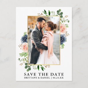 Aquarellfarben Blau Rosa Rosen Save the Date Postkarte