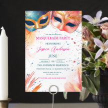 Aquarellfarben Blau und Rote Masquerade Party Gebu