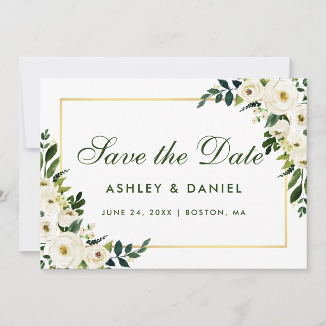 Aquarellfarben Blau-Weiß Gold Save the Date B (Vorderseite)