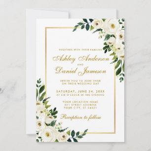 Aquarellfarben Blau Weiße goldene Hochzeit G Einladung