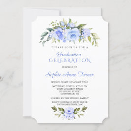 Aquarellfarben - Blaue Blütengraduierungsparty Einladung