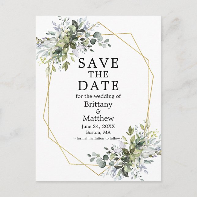 Aquarellfarben Blaue Grüne Save the Date Postkarte (Vorderseite)