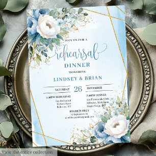 Aquarellfarben Blauer Blume Gold Probe laden Einladung