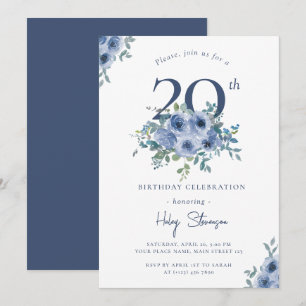 Aquarellfarben Blauer Blumenstrauß 20. Chic Geburt Einladung