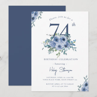 Aquarellfarben Blauer Blütenblume 74. Chic Geburts Einladung