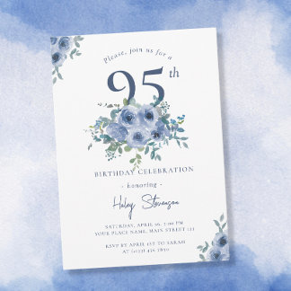 Aquarellfarben Blauer Flor 95. Chic Geburtstag Einladung