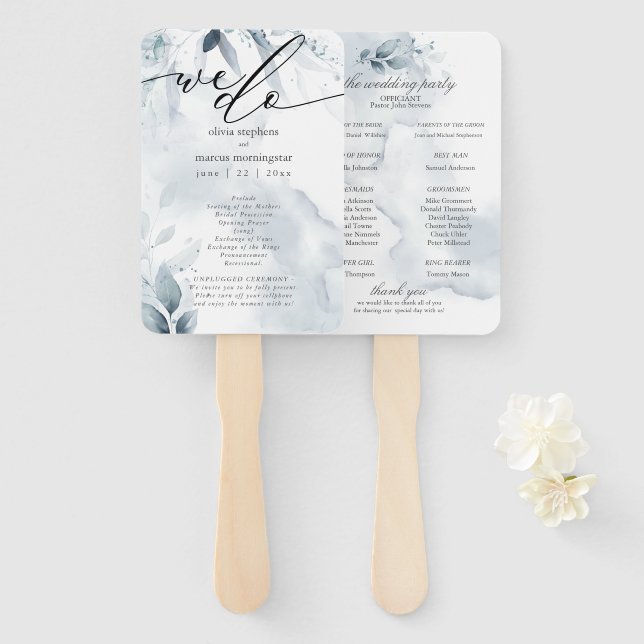 Aquarellfarben Blauer Foliage Dawna Fächer (Vorne und Hinten)