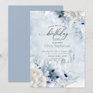 Aquarellfarben Blauer Mohn Geburtstag Einladung