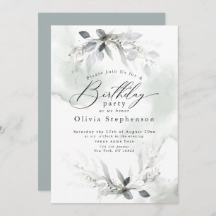 Aquarellfarben Blauer Mohn Geburtstagsfeier Einlad Einladung