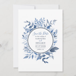 Aquarellfarben Blauer Navy Blue Script Save the Da Date