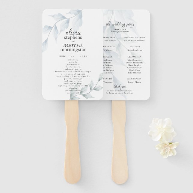 Aquarellfarben blauer Staubbeutel Floral Fächer (Vorne und Hinten)