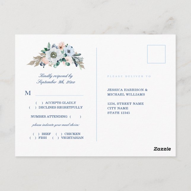 Aquarellfarben Blauer Streifen Strand Hochzeit UAW Postkarte (Rückseite)