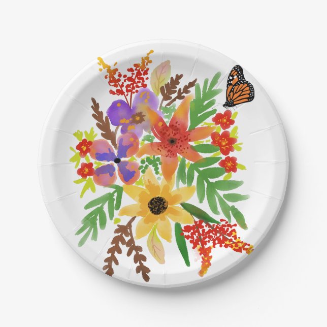 Aquarellfarben-Blume 02 Teller für Papier 7 Zoll (Vorderseite)