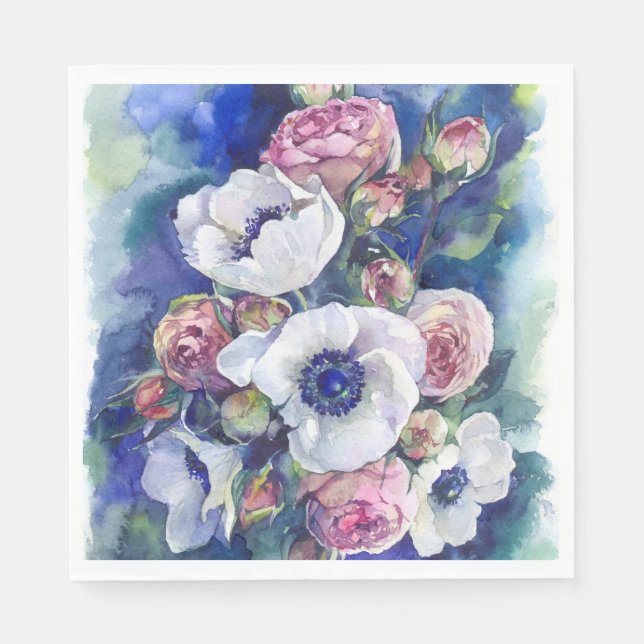 Aquarellfarben Blume anemone Rose Illustrationsflu Serviette (Vorderseite)